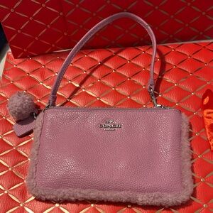Coach  Leather Wristlet with Fur Trim
